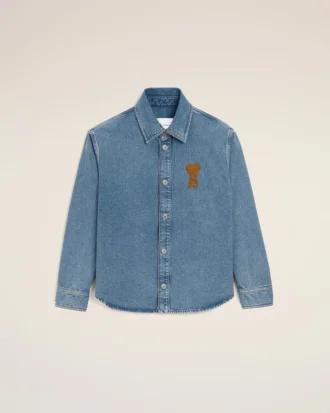 Camicia oversize in maglia di cotone blu Ami de Coeur