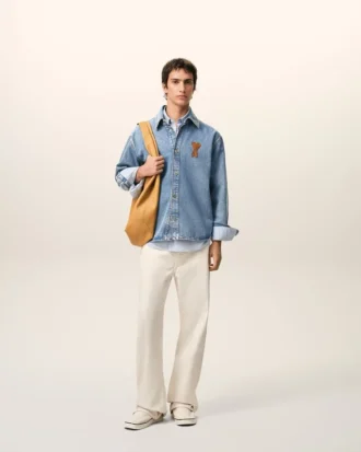 Camicia oversize in maglia di cotone blu Ami de Coeur