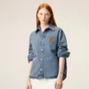 Camicia oversize in maglia di cotone blu Ami de Coeur Camicia oversize in maglia di cotone blu Ami de Coeur