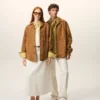 Camicia oversize in pelle di capra marrone con bottoni Camicia oversize in pelle di capra marrone con bottoni
