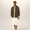 Camicia oversize in pelle di capra marrone con bottoni Camicia oversize in pelle di capra marrone con bottoni