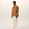 Camicia oversize in pelle di capra marrone con bottoni Camicia oversize in pelle di capra marrone con bottoni
