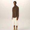 Camicia oversize in pelle di capra marrone con bottoni Camicia oversize in pelle di capra marrone con bottoni