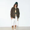 Camicia oversize in pelle di capra marrone con bottoni Camicia oversize in pelle di capra marrone con bottoni