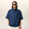 Camicia squadrata in cotone blu con ricami Ami de Coeur Camicia squadrata in cotone blu con ricami Ami de Coeur
