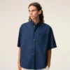 Camicia squadrata in cotone blu con ricami Ami de Coeur Camicia squadrata in cotone blu con ricami Ami de Coeur