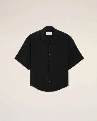 Camicia squadrata nera a maniche corte ricamata Ami Paris