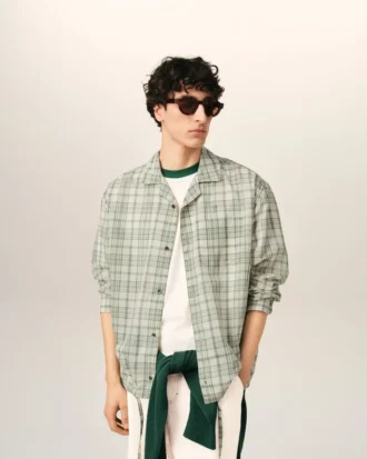 Camicia verde a quadri in cotone dal taglio squadrato