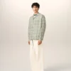 Camicia verde a quadri in cotone dal taglio squadrato Camicia verde a quadri in cotone dal taglio squadrato