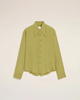 Camicia verde in misto seta con colletto a punta