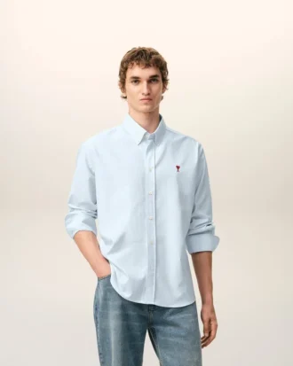 Camicie classiche a maniche lunghe in cotone blu con colletto button-down e ricamo ADC Camicie classiche a maniche lunghe in cotone blu con colletto button-down e ricamo ADC