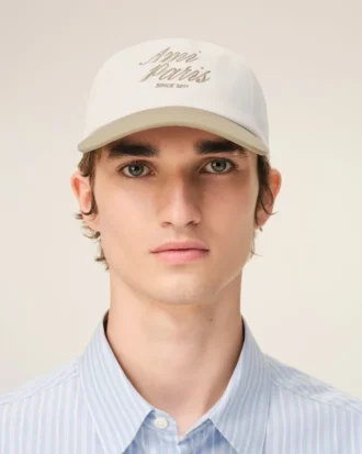 Cappellino Ami Paris in cotone bicolore beige e bianco