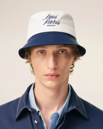 Cappello Ami Paris in cotone blu e bianco
