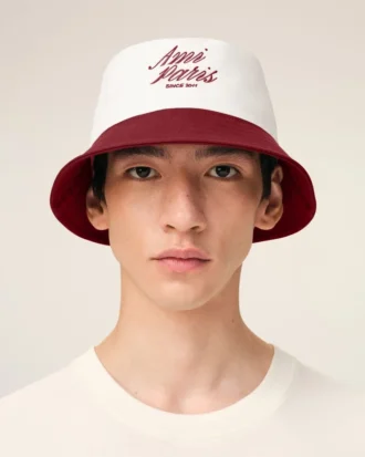 Cappello Ami Paris in cotone rosso e bianco