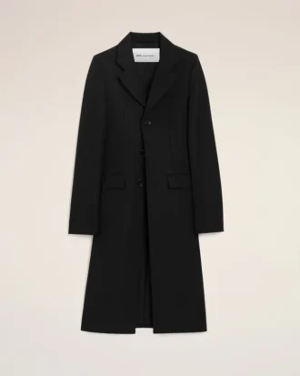 Cappotto aderente a un bottone in lana vergine nera
