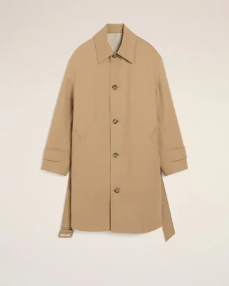Cappotto beige in twill di cotone idrorepellente con cintura