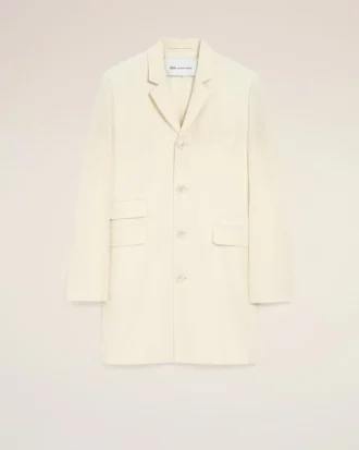Cappotto bianco in lana vergine, dritto, a un rigo