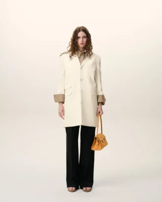Cappotto bianco in lana vergine, dritto, a un rigo