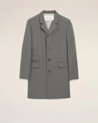 Cappotto grigio in lana vergine, dritto, a un rigo