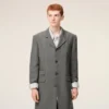 Cappotto grigio in lana vergine, dritto, a un rigo Cappotto grigio in lana vergine, dritto, a un rigo
