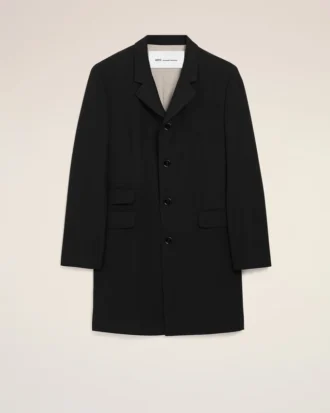 Cappotto nero in lana vergine, dritto, a un rigo