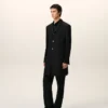 Cappotto nero in lana vergine, dritto, a un rigo Cappotto nero in lana vergine, dritto, a un rigo