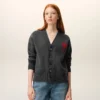 Cardigan in lana grigia con Ami de Coeur a contrasto Cardigan in lana grigia con Ami de Coeur a contrasto