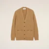 Cardigan marrone in lana e cotone a trecce Cardigan marrone in lana e cotone a trecce
