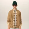 Cardigan marrone in lana e cotone a trecce Cardigan marrone in lana e cotone a trecce