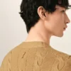 Cardigan marrone in lana e cotone a trecce Cardigan marrone in lana e cotone a trecce