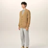 Cardigan marrone in lana e cotone a trecce Cardigan marrone in lana e cotone a trecce