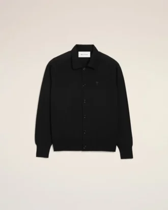 Cardigan nero in lana con colletto a camicia Ami de Coeur Cardigan