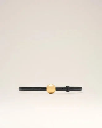Cintura sottile in pelle di vacchetta nera