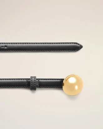 Cintura sottile in pelle di vacchetta nera