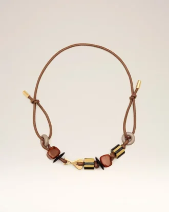 Collana Ami de Coeur con perle in pelle marrone
