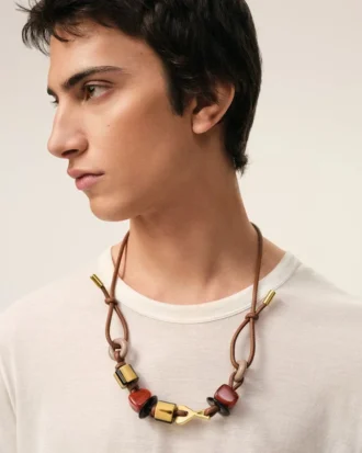 Collana Ami de Coeur con perle in pelle marrone