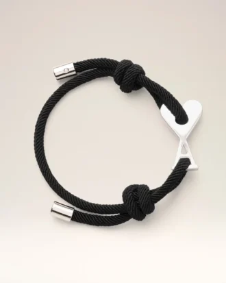 Cordoncino nero Bracciale Ami de Coeur in ottone argentato