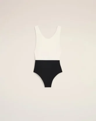 Costume intero in nylon bianco e nero Costume intero in nylon bianco e nero