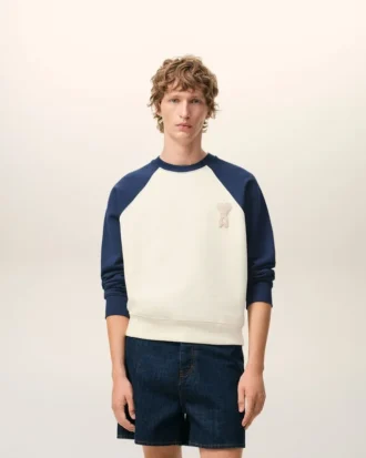 Felpa Ami de Coeur in maglia di cotone bianca e blu