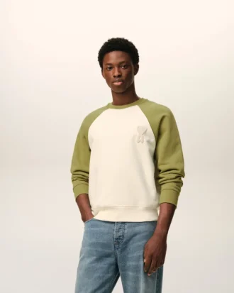 Felpa Ami de Coeur in maglia di cotone bianco e verde Felpa Ami de Coeur in maglia di cotone bianco e verde