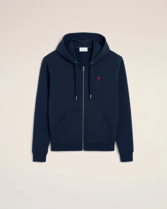 Felpa con cappuccio blu in cotone e Red Ami de Coeur con zip