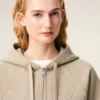 Felpa con cappuccio e zip Ami de Coeur in cotone beige goffrato Felpa con cappuccio e zip Ami de Coeur in cotone beige goffrato
