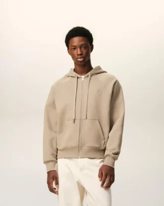 Felpa con cappuccio e zip Ami de Coeur in cotone beige goffrato