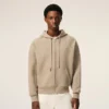 Felpa con cappuccio e zip Ami de Coeur in cotone beige goffrato Felpa con cappuccio e zip Ami de Coeur in cotone beige goffrato