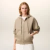 Felpa con cappuccio e zip Ami de Coeur in cotone beige goffrato Felpa con cappuccio e zip Ami de Coeur in cotone beige goffrato