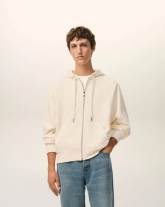 Felpa con cappuccio e zip Ami de Coeur in cotone bianco goffrato