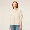 Felpa con cappuccio e zip Ami de Coeur in cotone bianco goffrato Felpa con cappuccio e zip Ami de Coeur in cotone bianco goffrato