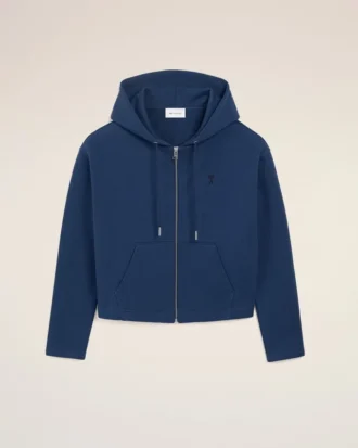 Felpa con cappuccio e zip Ami de Coeur in cotone blu