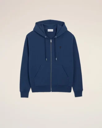 Felpa con cappuccio e zip Ami de Coeur in cotone blu