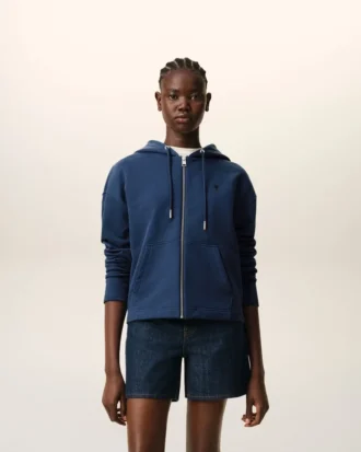 Felpa con cappuccio e zip Ami de Coeur in cotone blu